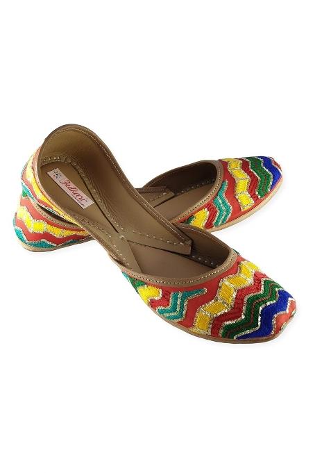 Fulkari Womens Rangoli Multicolored Genuine Soft Leather Juttis