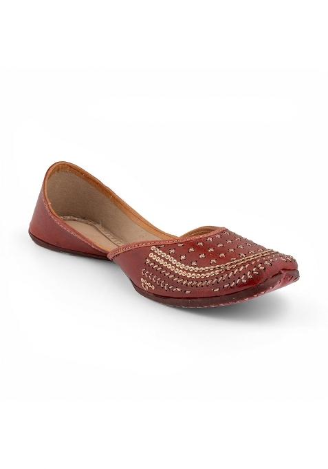 Korakari Womens Traditional Ethnic Amber Punjabi Jutti Leather Flat Comfortable Mojaris for Girls