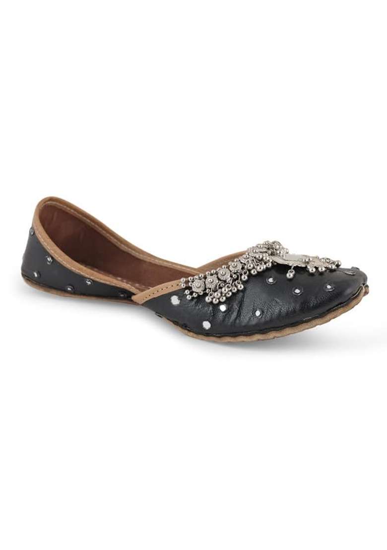 Pehnawacraft Black Balck Oxidised Punjabi Jutti for Women Mojari for Ladies - Indya