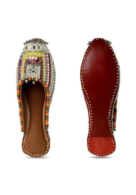 Pehnawacraft Multicolour Rubaru Boho Mule Handmade Punjabi Jutti for Women Bridal Mojari