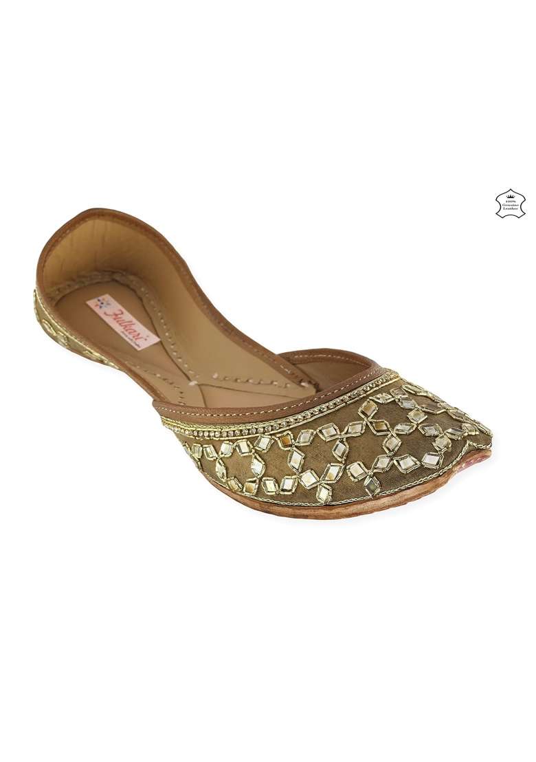 Fulkari Womens Mirror Genuine Soft Leather Embroidered Jutis - Indya