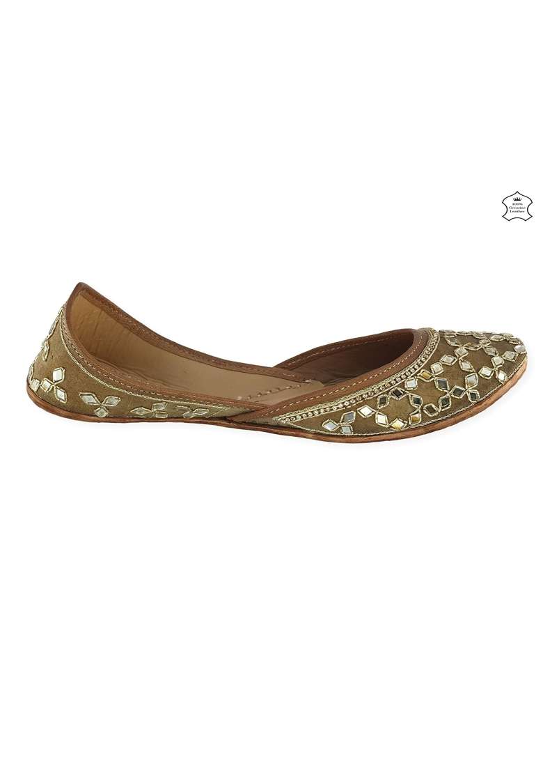Fulkari Womens Mirror Genuine Soft Leather Embroidered Jutis - Indya
