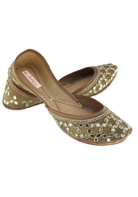 Fulkari Womens Mirror Genuine Soft Leather Embroidered Jutis