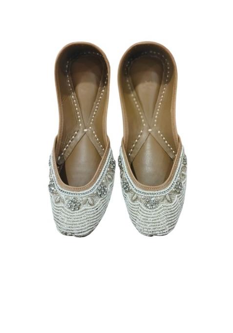 R V Enterprises Cream Handmade Punjabi Jutti for Women Pure Leather Inner Material