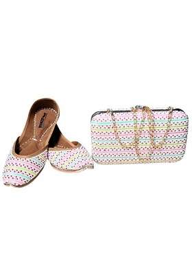 Women Punjabi Jutti Genuine Leather Fancy White Color Multi Beads Embroidery Jutti for Women