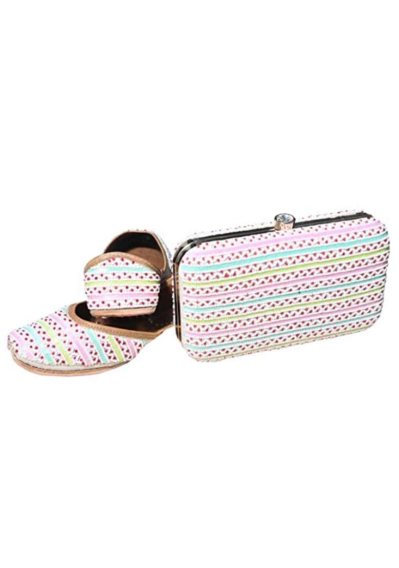 Women Punjabi Jutti Genuine Leather Fancy White Color Multi Beads Embroidery Jutti for Women - Indya