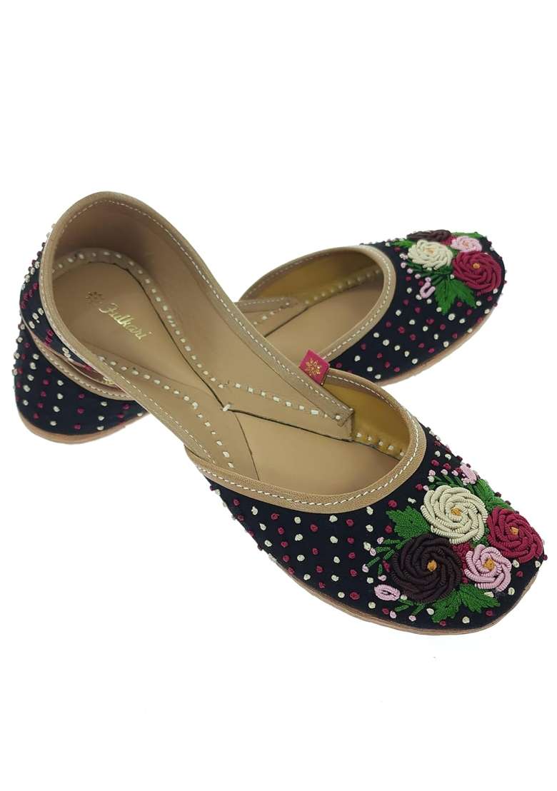 Fulkari Women Moonshine Multicolored Genuine Soft Leather Embroidered Jutis - Indya