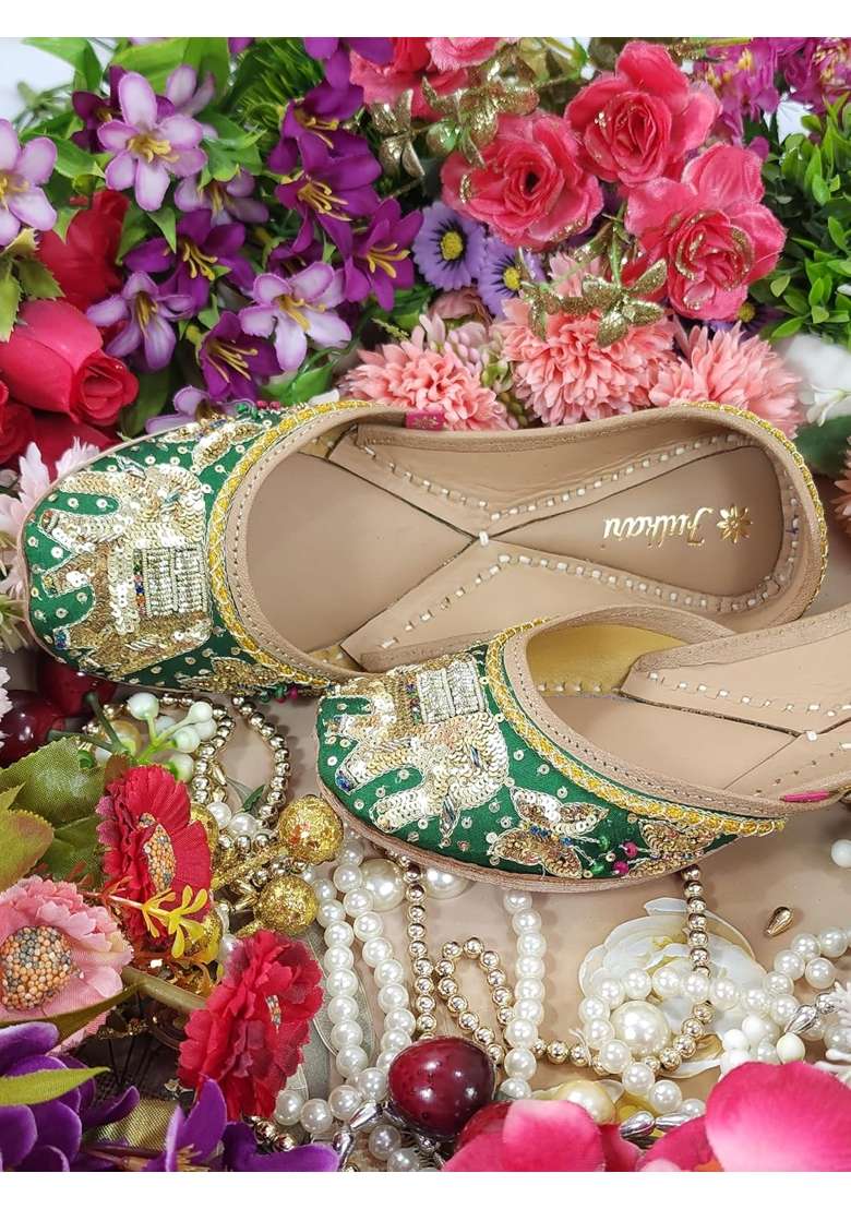 Fulkari Womens Elephant Soft Leather Embroidered Jutis Bite and Pinch Free Jutti - Indya