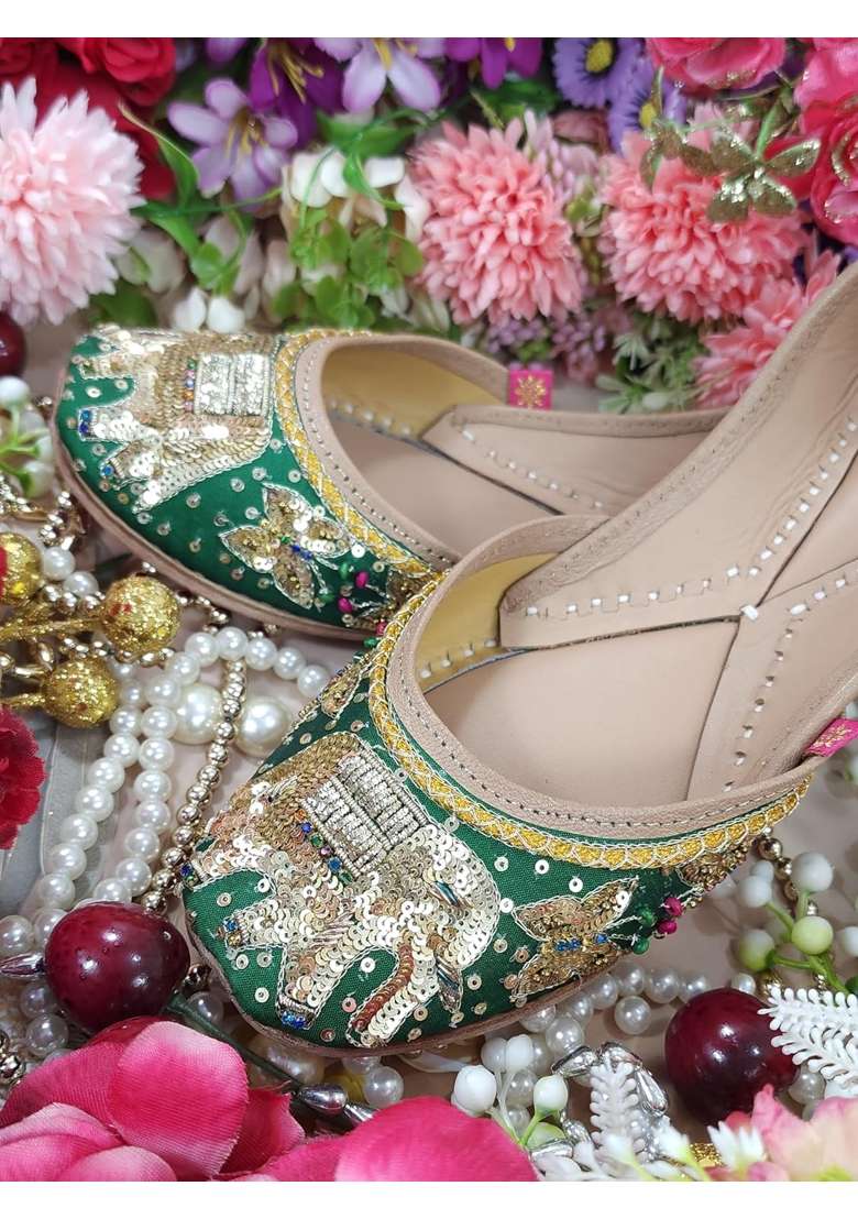 Fulkari Womens Elephant Soft Leather Embroidered Jutis Bite and Pinch Free Jutti - Indya