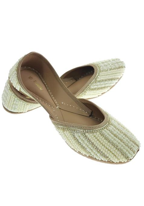 Fulkari Women Pearl Beads Genuine Soft Leather Embroidered Jutis