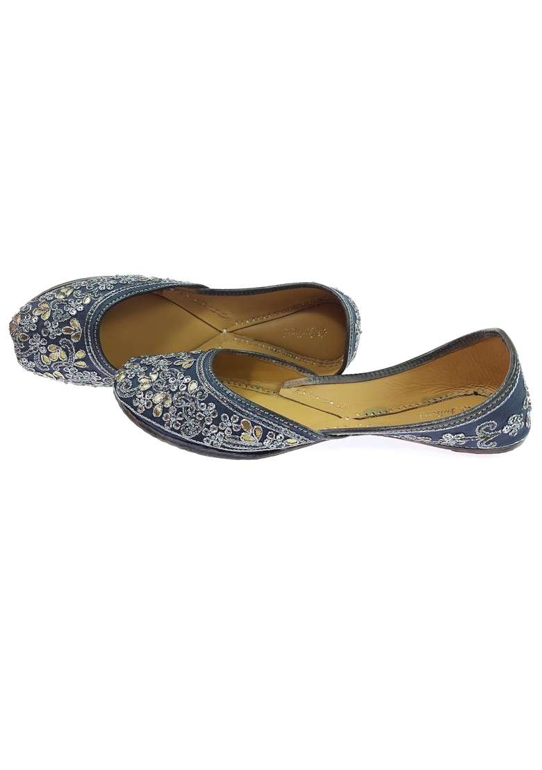 Fulkari Womens Anemone Gotta Patti Genuine Soft Leather Embroidered Jutis - Indya