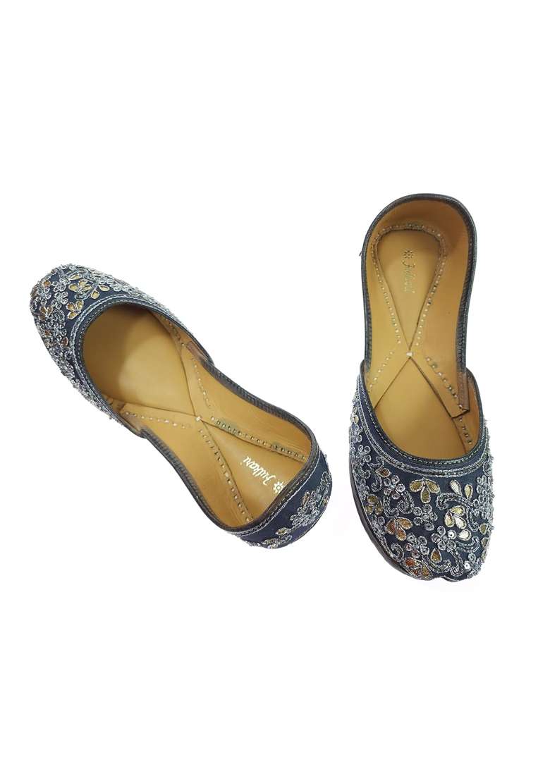 Fulkari Womens Anemone Gotta Patti Genuine Soft Leather Embroidered Jutis - Indya