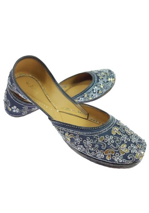 Fulkari Womens Anemone Gotta Patti Genuine Soft Leather Embroidered Jutis