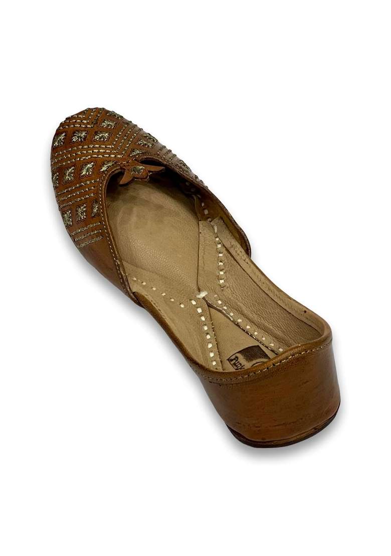 Punjabis Hand Art PHA Womens Leather Juttis Brown Floral Pattern Slip on Comfort and Durable Punjabi Jutti - Indya