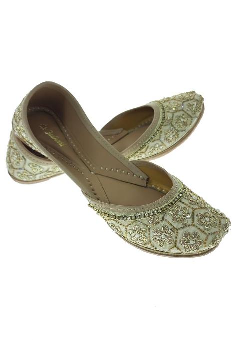 Fulkari Women Pansy Gold Genuine Soft Leather Embroidered Jutis