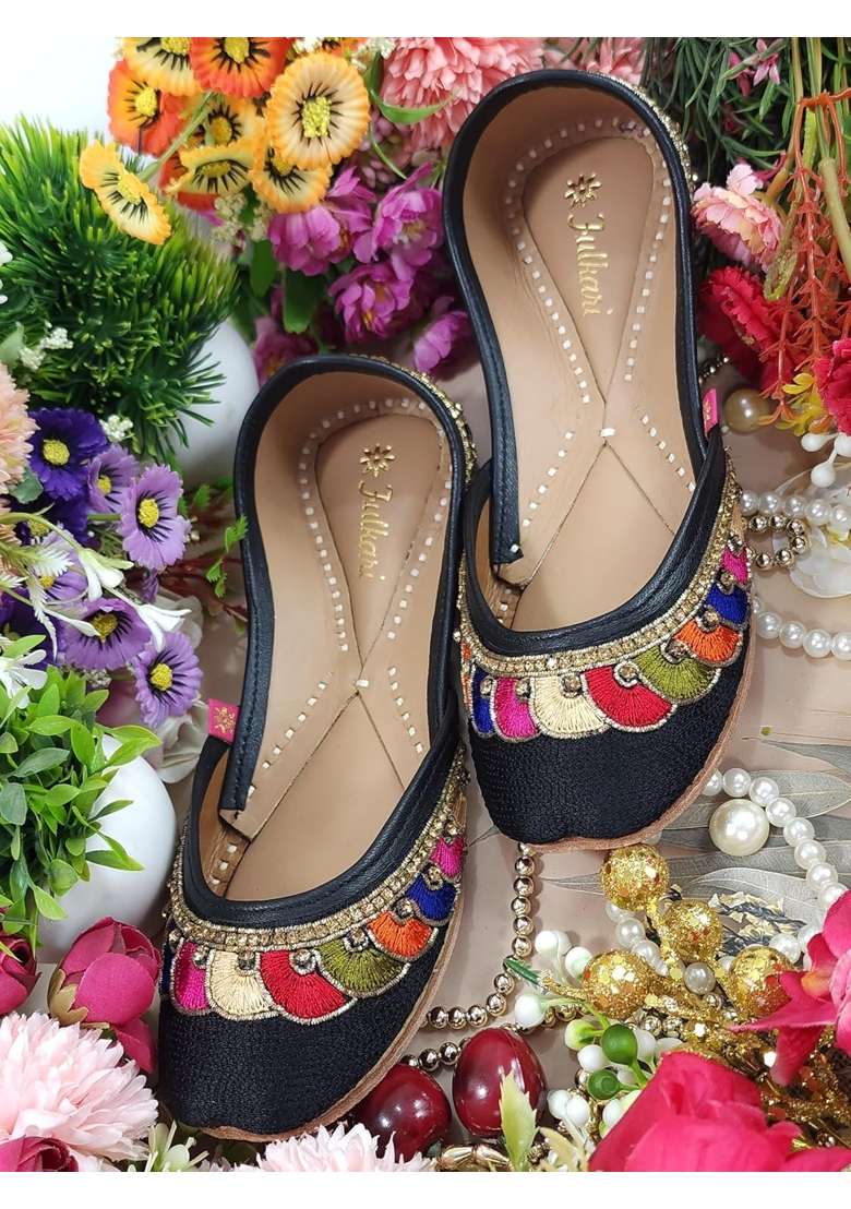 Fulkari Women Phulkari Payal Multicolor Genuine Soft Leather Embroidered Jutis - Indya