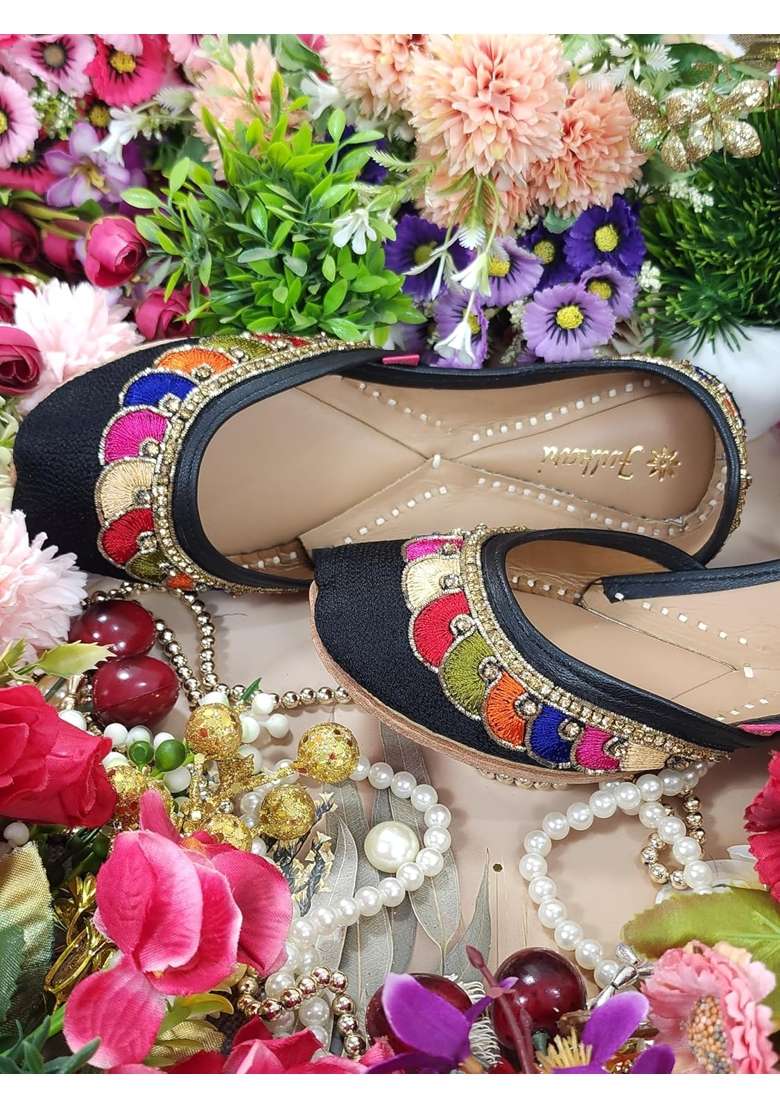 Fulkari Women Phulkari Payal Multicolor Genuine Soft Leather Embroidered Jutis - Indya