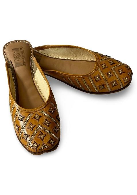Punjabis Hand Art Brown PHA Womens Traditional Handcrafted Leather Mojari Flats Back Open Jutti
