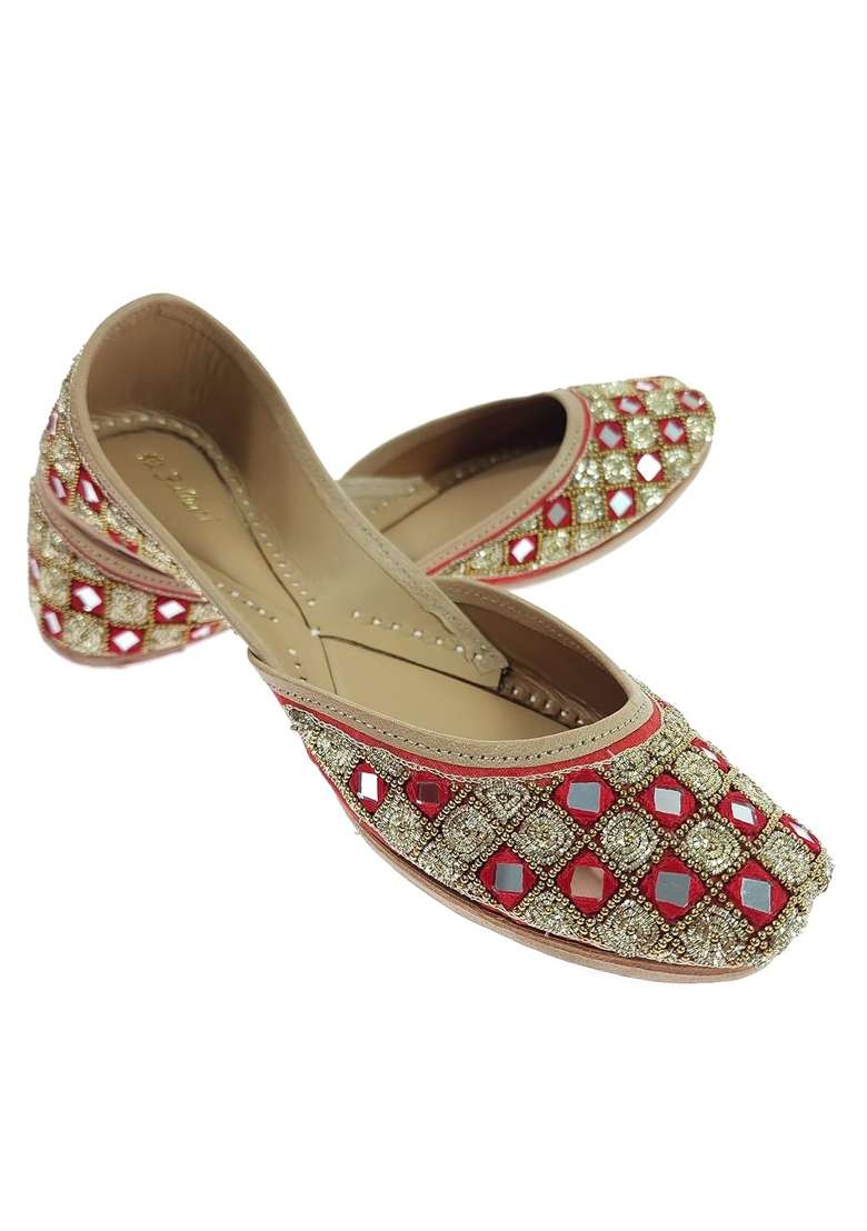 Fulkari Womens Sunshine Mirror Genuine Soft Leather Embroidered Jutis - Indya