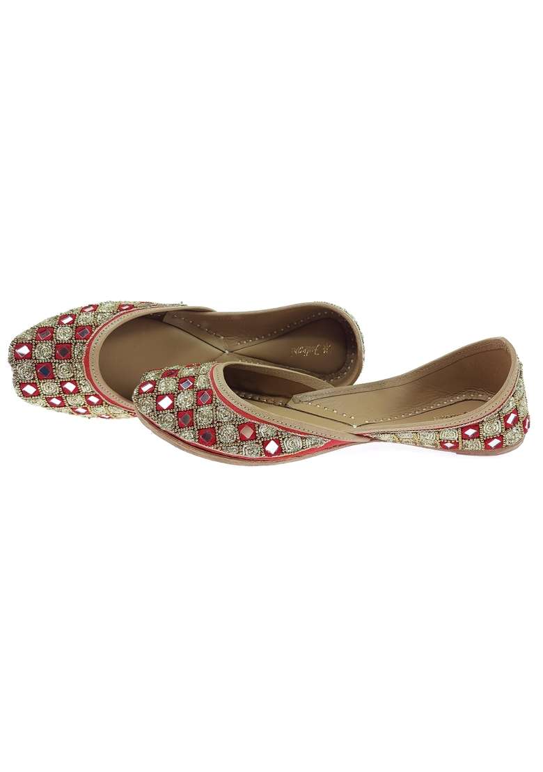 Fulkari Womens Sunshine Mirror Genuine Soft Leather Embroidered Jutis - Indya