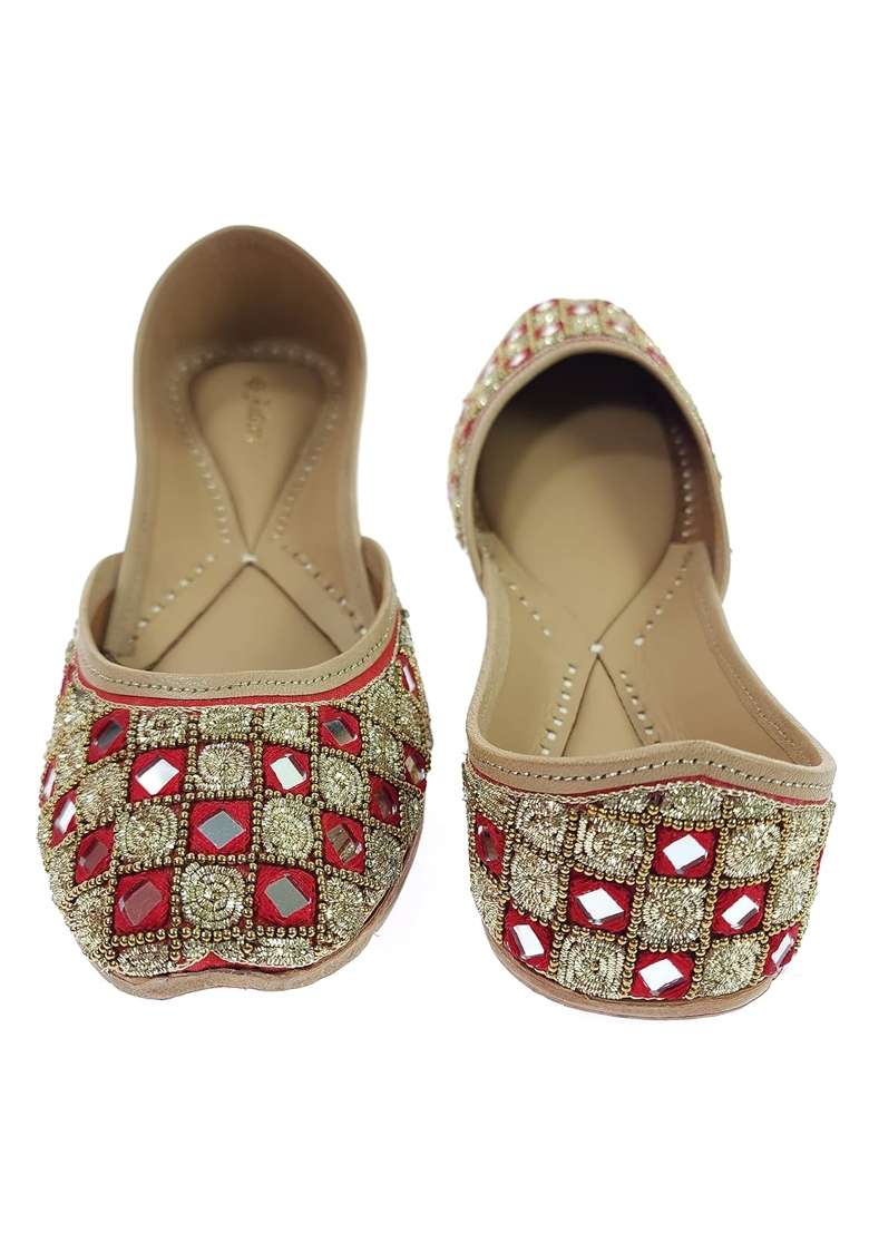 Fulkari Womens Sunshine Mirror Genuine Soft Leather Embroidered Jutis - Indya