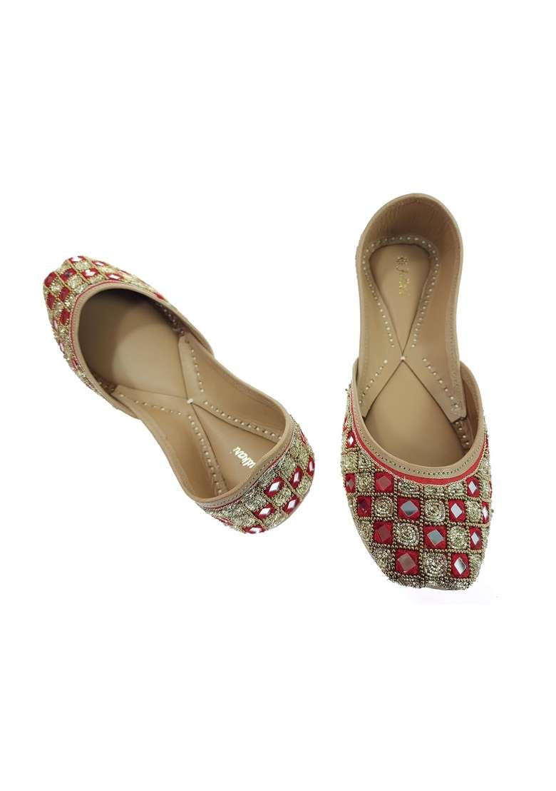 Fulkari Womens Sunshine Mirror Genuine Soft Leather Embroidered Jutis - Indya
