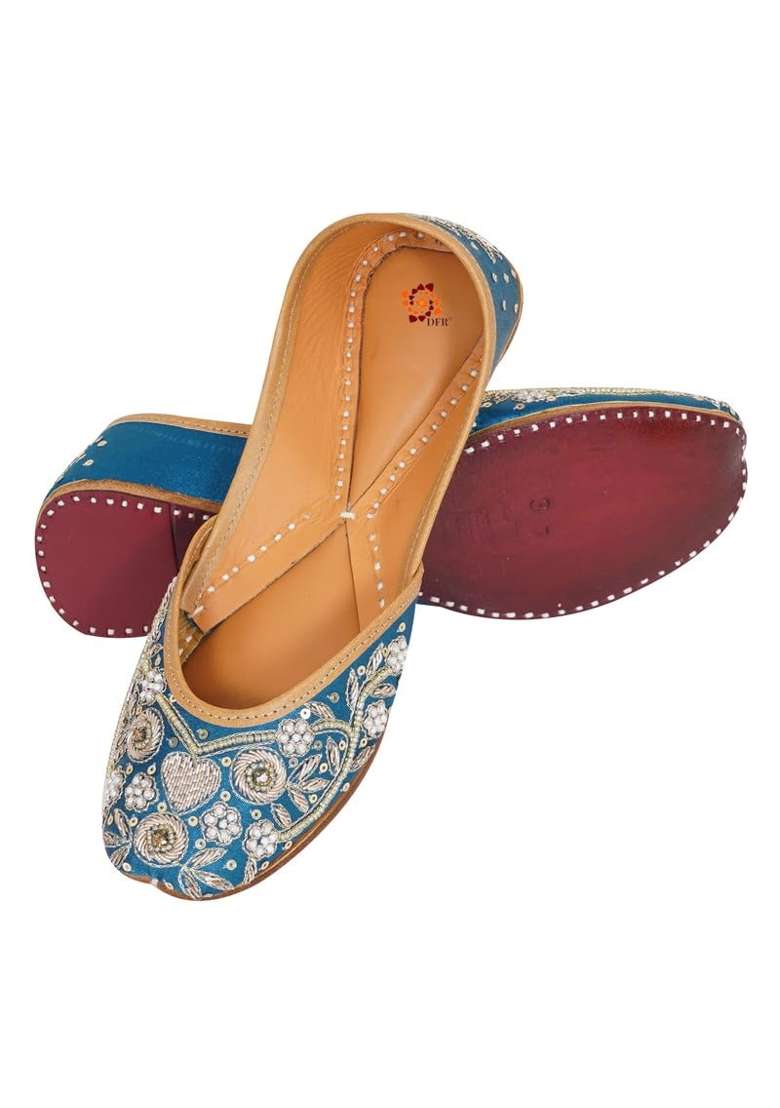 DFR Blue Women Hand Zari Dabka Juti - Indya