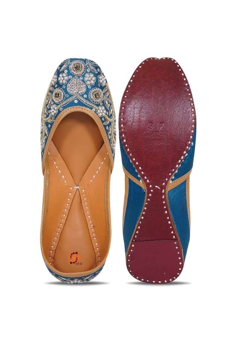 DFR Blue Women Hand Zari Dabka Juti - Indya