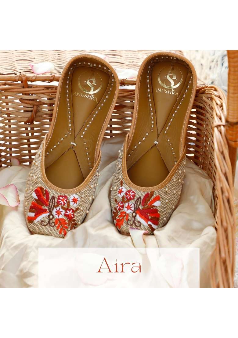 Anushra by Shraddha Singh Aira Floral Embroidered Jutti for Women Pearl Detailing - Indya