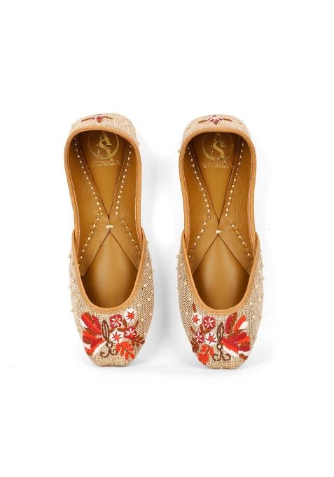 Anushra by Shraddha Singh Aira Floral Embroidered Jutti for Women Pearl Detailing