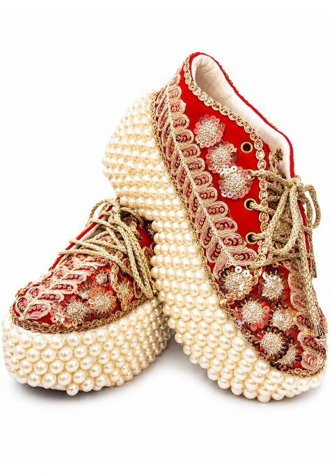 Nagina Global Womens Pink Pearl Jutti Embroidered Traditional Indian Mojari