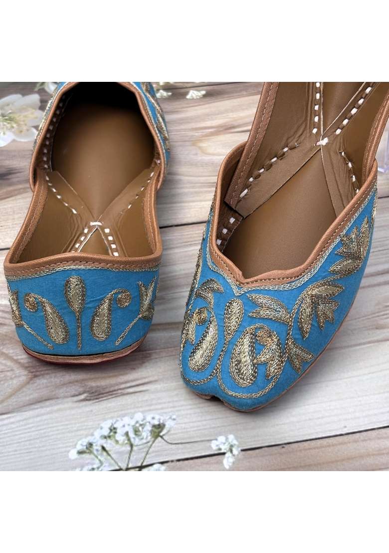 Sandoori Jutti Designer Stylish Punjabi Juttis for Ladies Hand Embroidered Original Leather Soft Durable - Indya