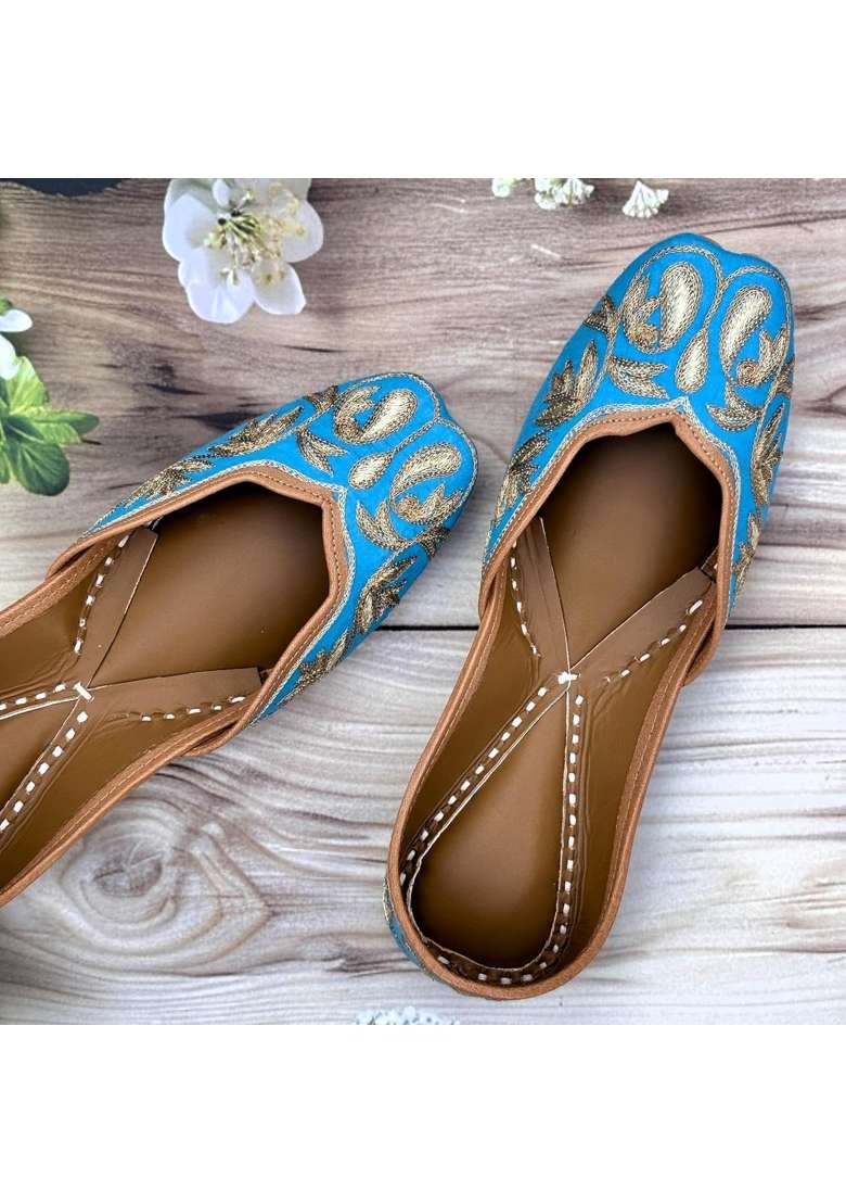 Sandoori Jutti Designer Stylish Punjabi Juttis for Ladies Hand Embroidered Original Leather Soft Durable - Indya