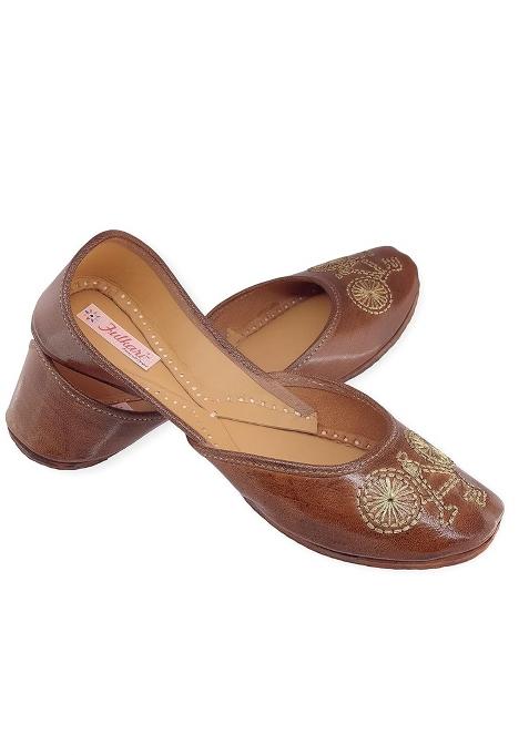 Fulkari Womens 3D Cycle Gold Zarriwork Genuine Soft Leather Jutis