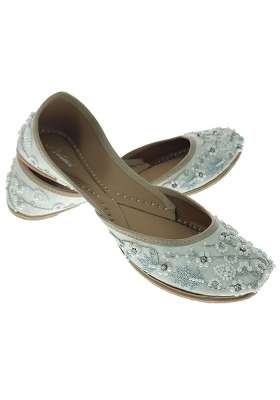 Fulkari Women Pearl Beads Gold Genuine Soft Leather Embroidered Jutis