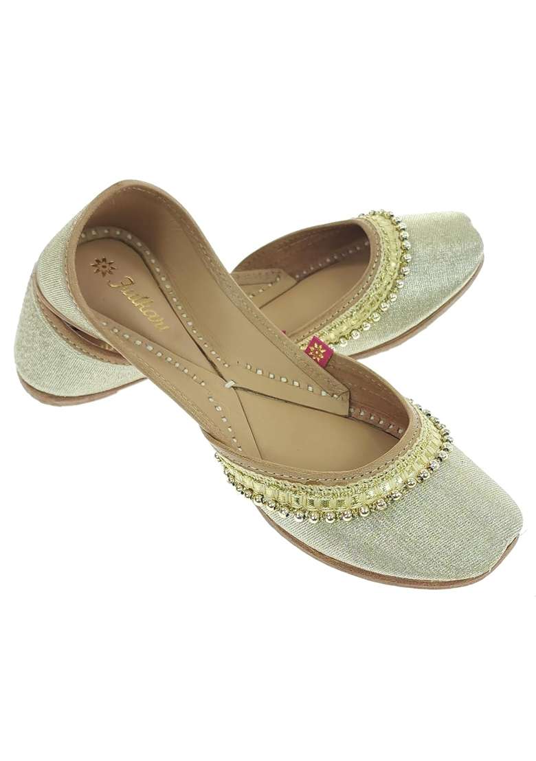 Fulkari Womens Beads Payal Genuine Soft Leather Embroidered Jutis - Indya