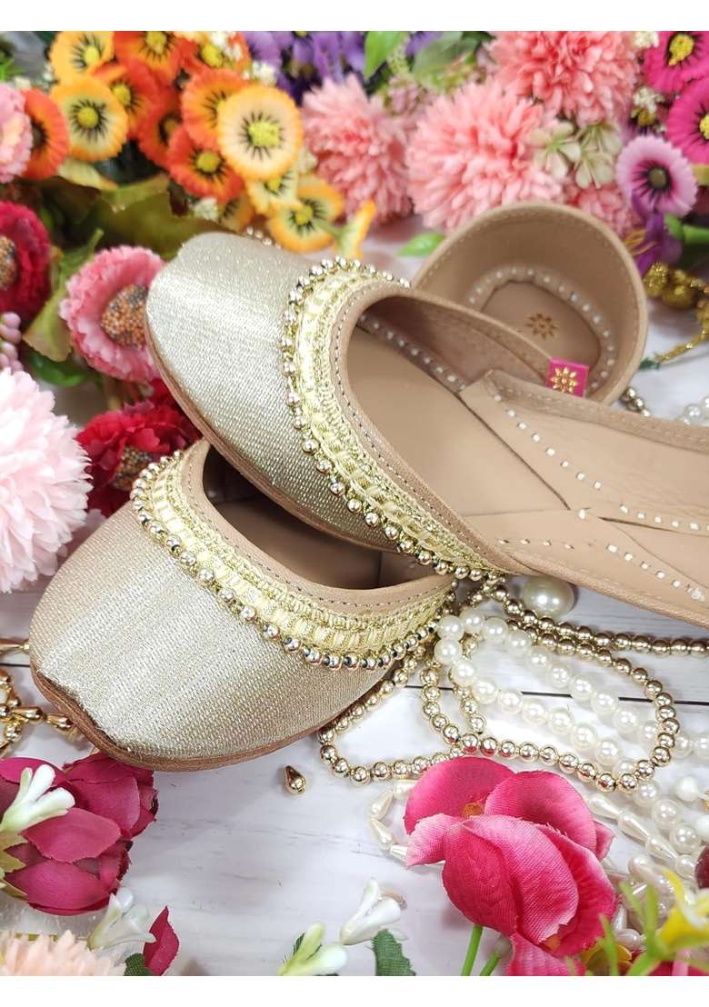 Fulkari Womens Beads Payal Genuine Soft Leather Embroidered Jutis - Indya