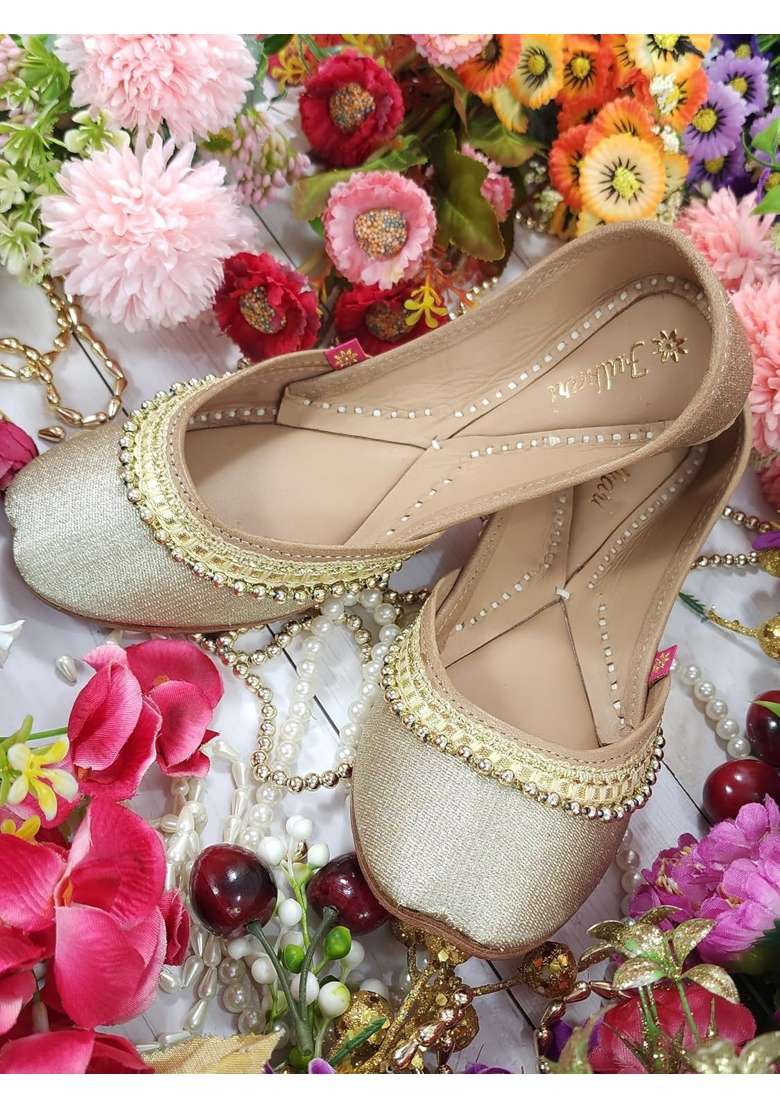Fulkari Womens Beads Payal Genuine Soft Leather Embroidered Jutis - Indya