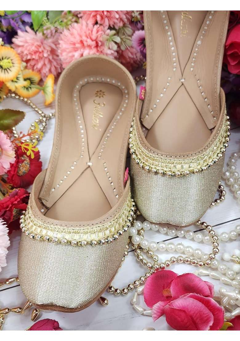 Fulkari Womens Beads Payal Genuine Soft Leather Embroidered Jutis - Indya