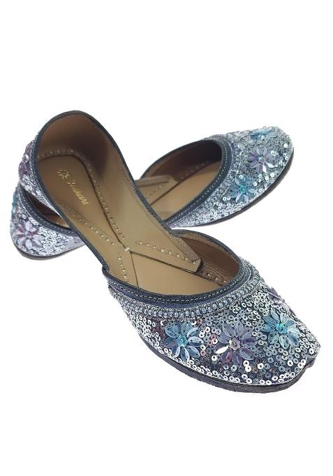 Fulkari Womens Flake Sequins Genuine Soft Leather Embroidered Jutis