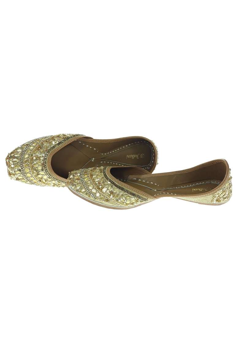 Fulkari Women Gotta Patti Gold Genuine Soft Leather Embroidered Jutis - Indya