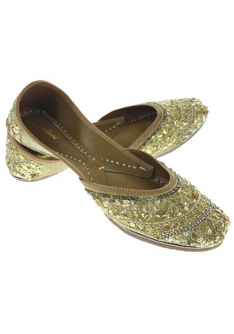 Fulkari Women Gotta Patti Gold Genuine Soft Leather Embroidered Jutis