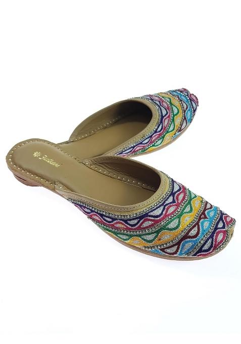 Fulkari Womens Rangoli Multicolor Genuine Soft Leather Embroidered Jutis