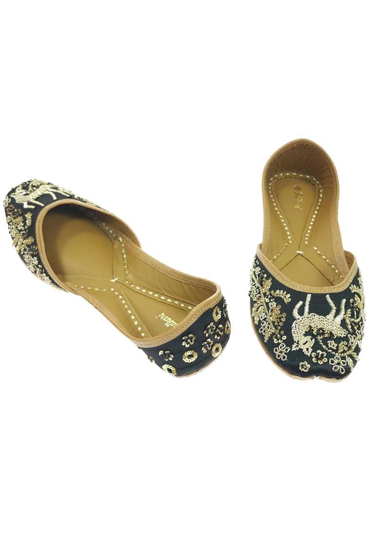 Fulkari Women Deer Gold Genuine Soft Leather Embroidered Jutis - Indya
