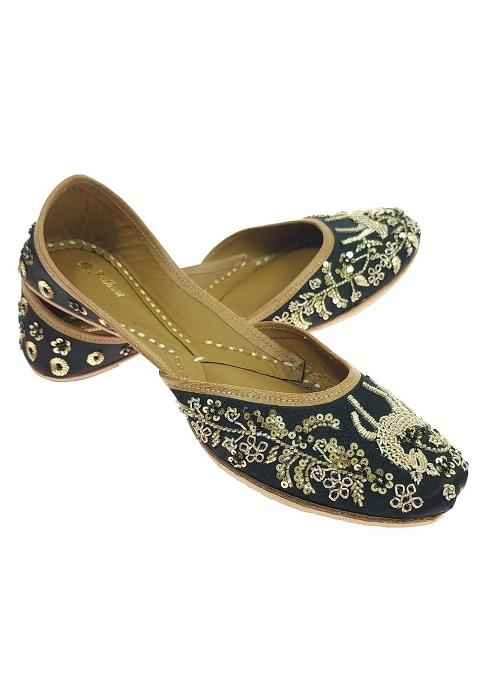 Fulkari Women Deer Gold Genuine Soft Leather Embroidered Jutis