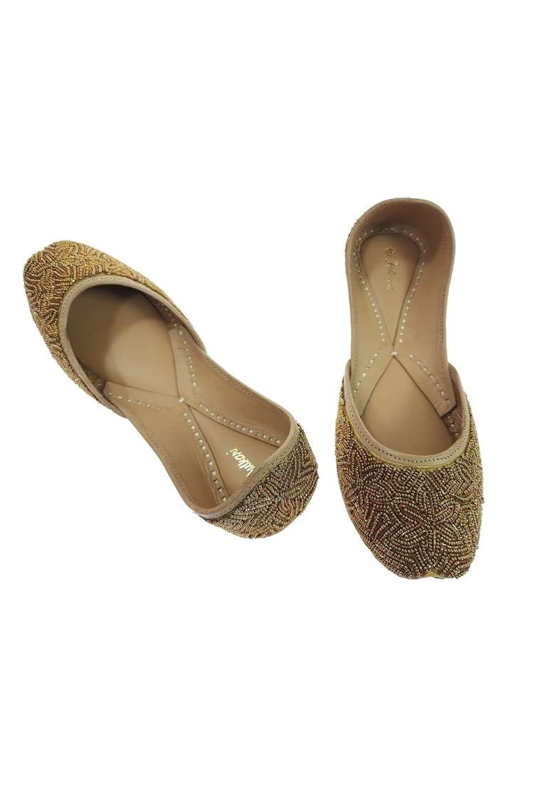 Fulkari Womens Glow Beads Genuine Soft Leather Embroidered Jutis - Indya