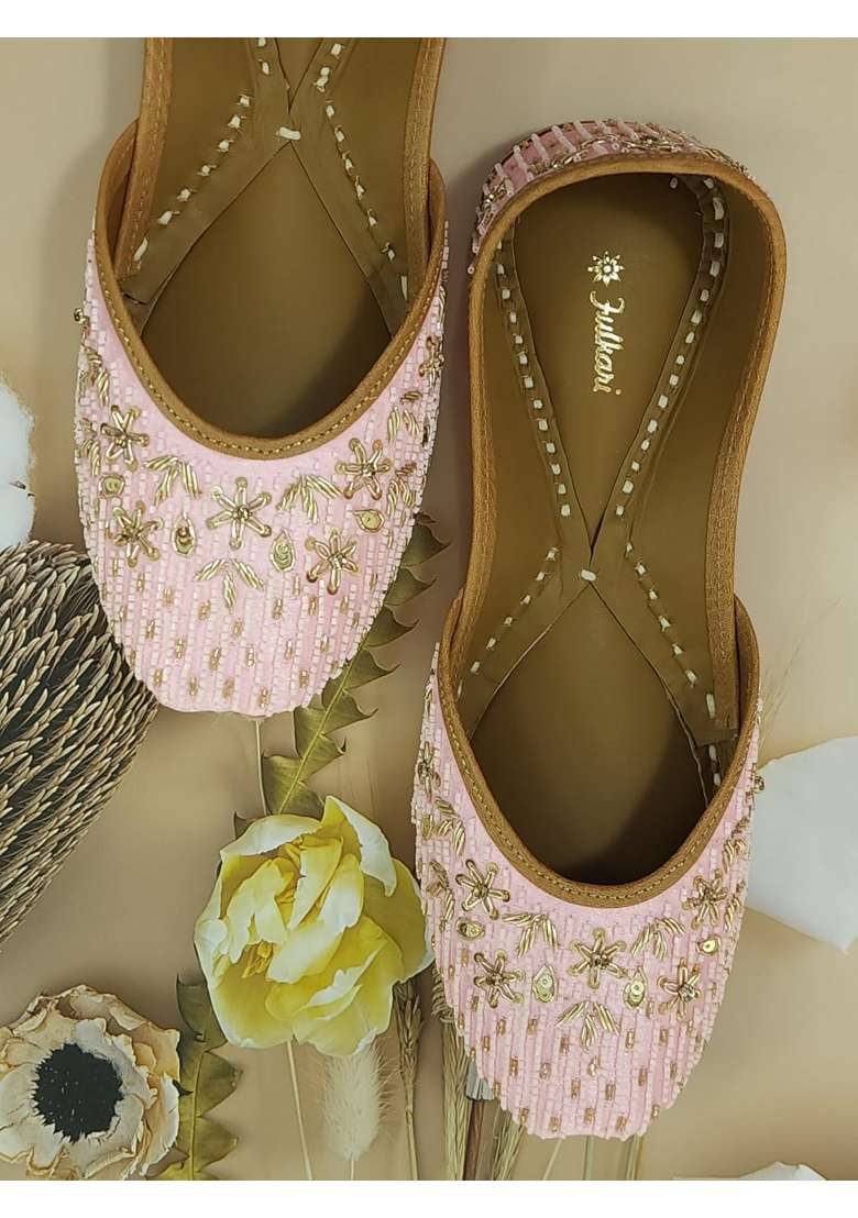 Fulkari Women Rimjhim Gold Genuine Soft Leather Embroidered Jutis - Indya