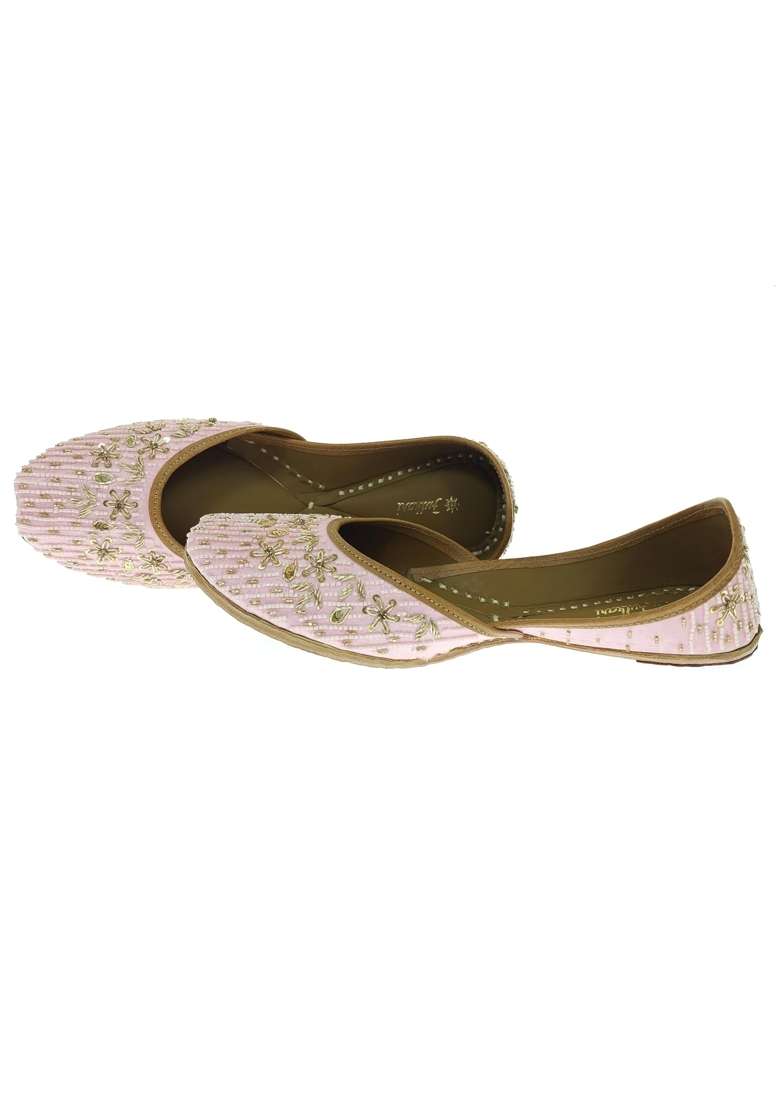 Fulkari Women Rimjhim Gold Genuine Soft Leather Embroidered Jutis - Indya