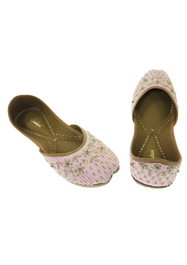 Fulkari Women Rimjhim Gold Genuine Soft Leather Embroidered Jutis - Indya
