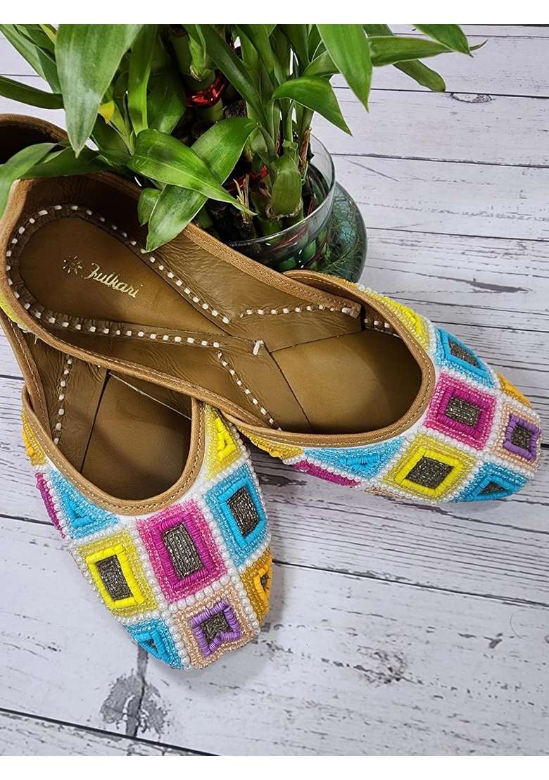 Fulkari Women Kalmia Multicolor Genuine Soft Leather Embroidered Jutis - Indya